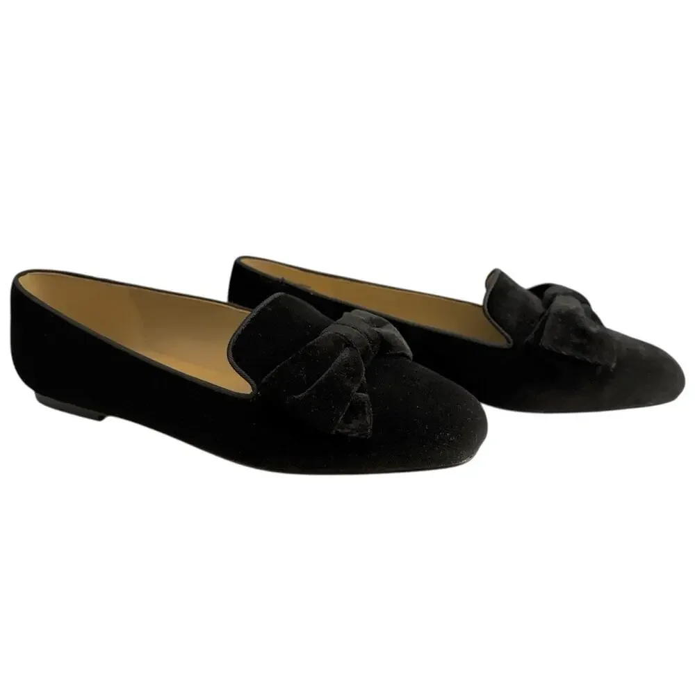 Talbots Stella Double Bow Nappa Loafers Black Velvet NWOB